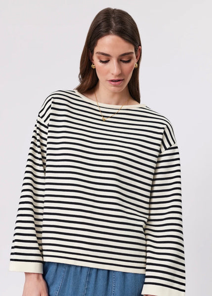 Top | Tides Boatneck Knit (Ivory Stripe)