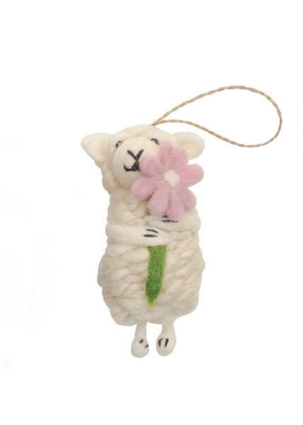 Decoration | Christmas Sheep with Flowers (White)