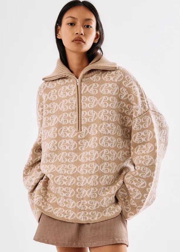 Knit | Chapman Monogram 1/4 Zip (Warm Sand/Cream)