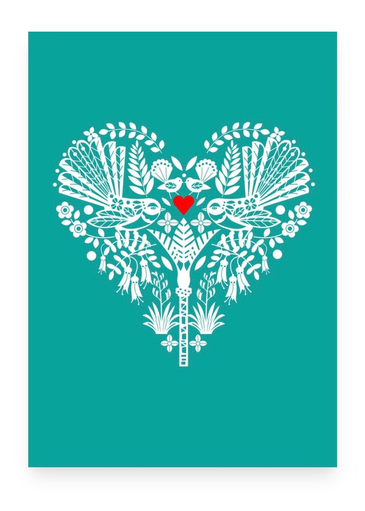 Card | NZ Turquoise Fantail Heart (Ellen Giggenbach)
