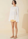Top | Linen Blend Pullover (White)
