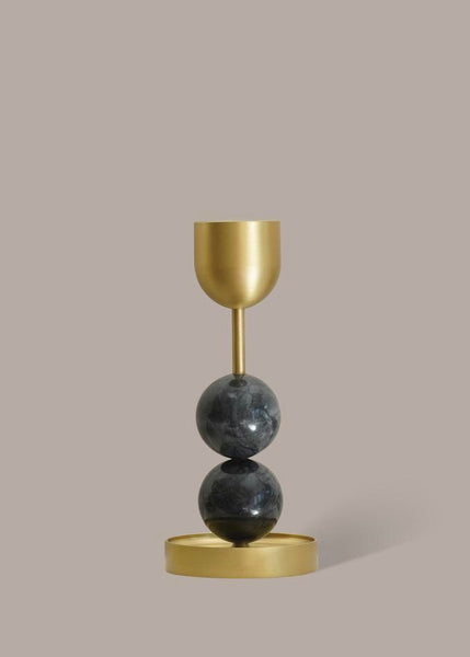 Candle Holder | Beaded Fountain Brass (Charcoal Large)