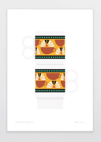 Art Print | Piwakawaka Retro Cups(A4)