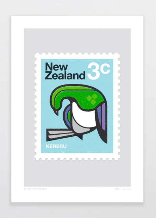 Art Print | Retro Stamp Kererū (A4)