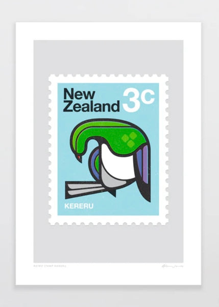 Art Print | Retro Stamp Kererū (A4)