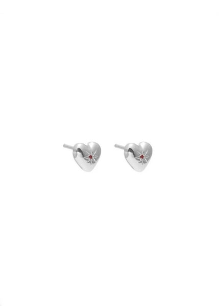 Earrings | Petite Puffed Heart Stud (Ruby + Silver )