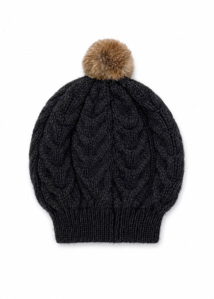 Lothlorian Relaxed Cable beanie in charcoal colour 