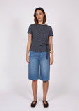 Model in Marlow Delta Tie Top Ink/White Stripe tee