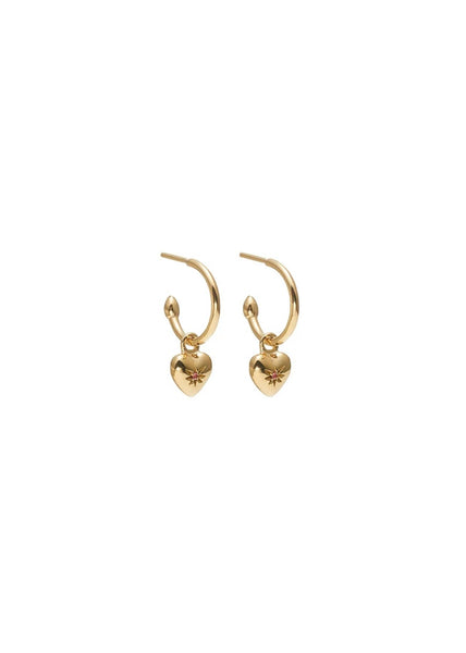 Earrings | Petite Puffed Heart Hoop (Ruby + Gold )
