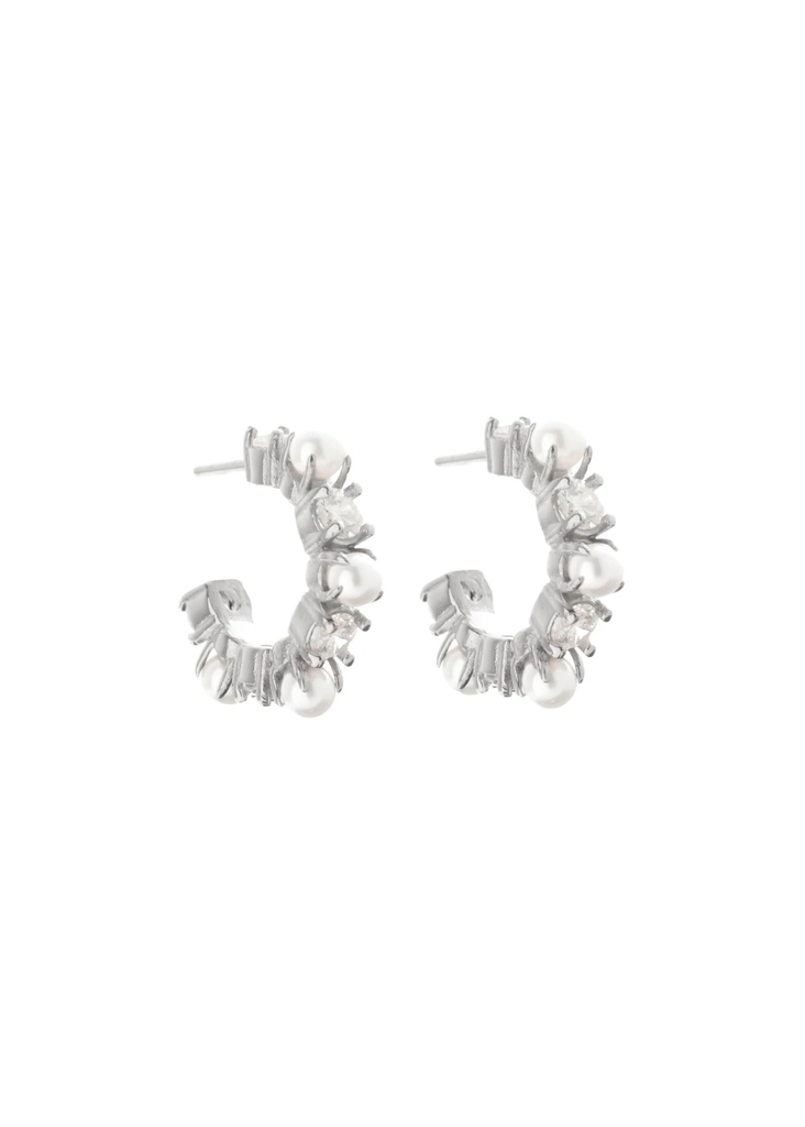 Earrings | Perla Hoop (Silver/Pearl)