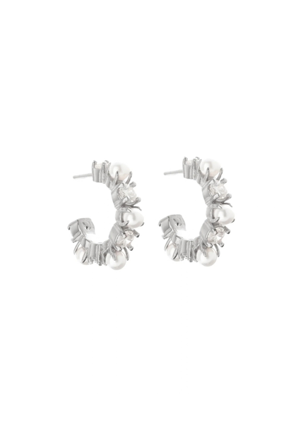 Earrings | Perla Hoop (Silver/Pearl)
