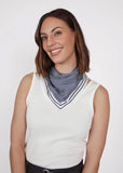 Marlow prism print scarf in ink colour styled around the neck 