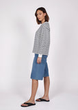 Side view of Marlow Delta White/ink stripe sweatshirt