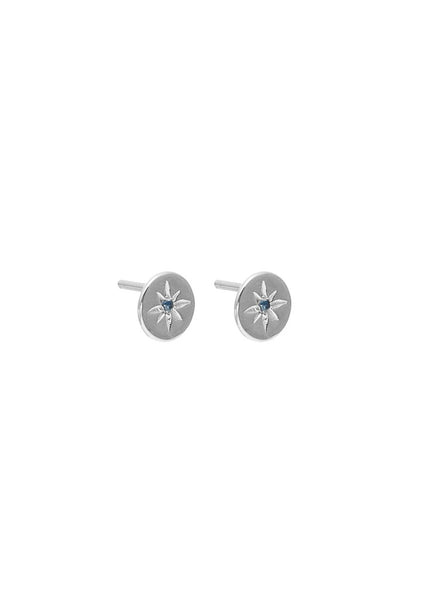 Earrings | Petite North Star Stud (Silver & Sapphire )