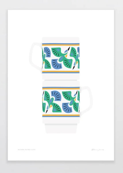 Art Print |  Kōtare Retro Cups (A4)