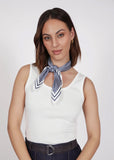 Model with Marlow prism print scarf in ink