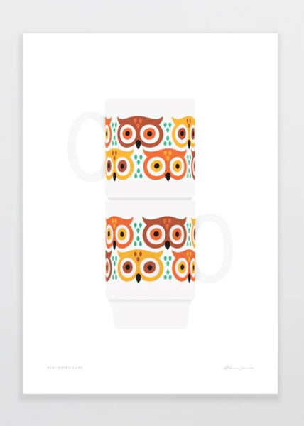 Art Print |  Ruru Retro Cups (A4)