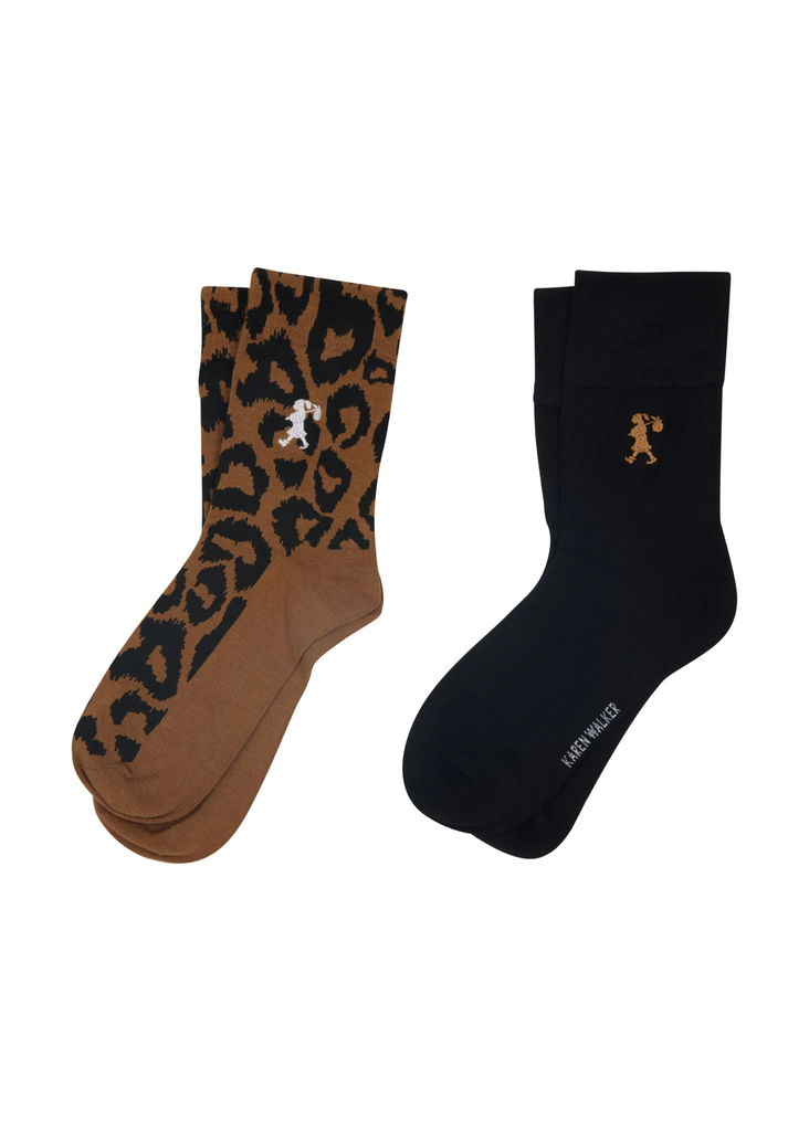 Socks | Leopard 2 Pack (Tan/Black)