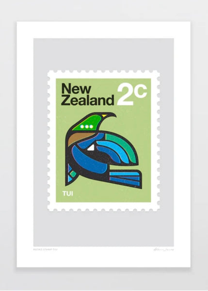 Art Print | Retro Stamp Tūī (A4)
