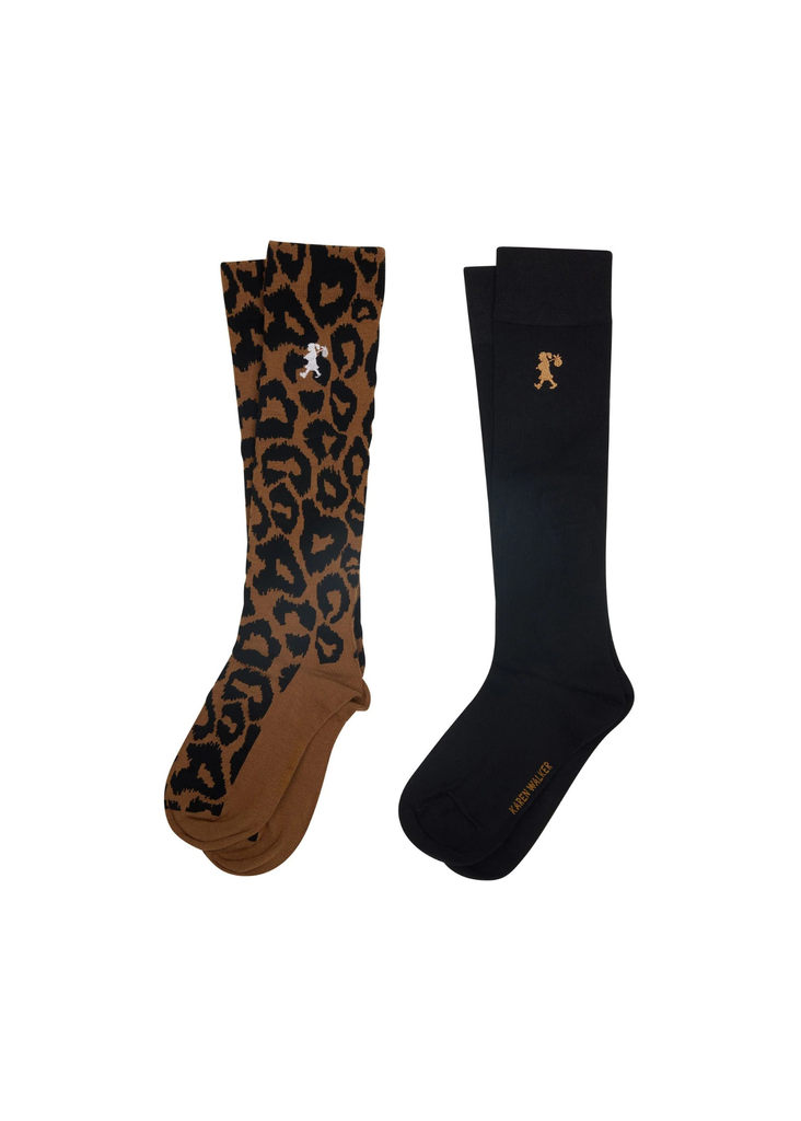 Socks | Leopard Knee High 2 Pack (Tan/Multi)