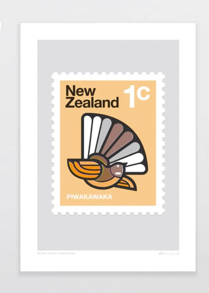 Art Print | Retro Stamp Piwakawaka (A4)