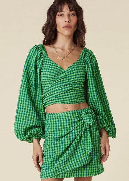 Top | Pixie Gingham Wrap (Grass)