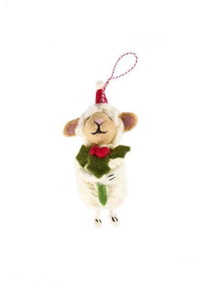 Decoration | Sheep with Holly (White)