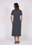 Back view of Marlow Delta Tie dress in Ink / White stripe