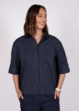 Model wearing Marlow Shoreline Ink Stripe shirt