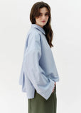 Side view of Josephine Viv blue shirt