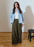 Model wearing Josephine Mike pants in olive