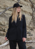Model wearing Sophie So Smart black blazer