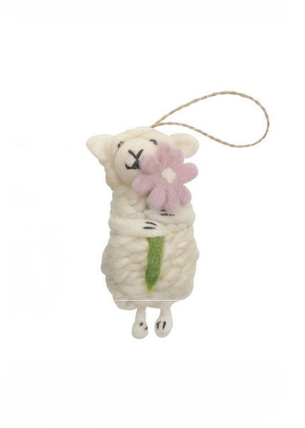 Decoration | Christmas Sheep with Flowers (White)