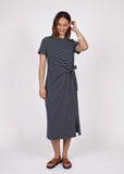 Model wearing Marlow Delta Tie Ink/White stripe dress