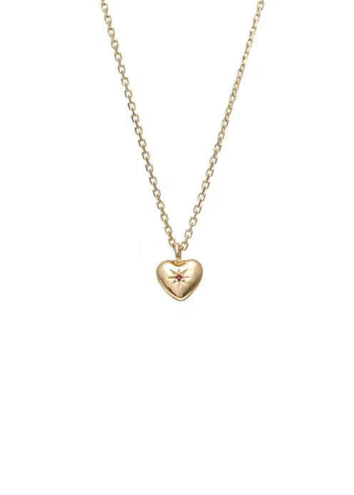 Necklace | Petite Puffed Heart Hoop (Ruby + Gold )