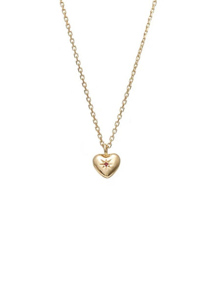 Necklace | Petite Puffed Heart Hoop (Ruby + Gold )
