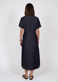 Back view of Marlow Axis dress in indigo 