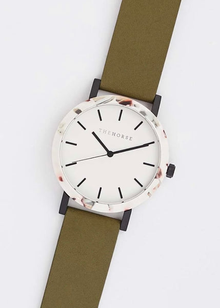 Watch | The Resin (Nougat Shell, White Dial, Olive Strap)