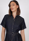 Close up view of Marlow Axis Indigo dress