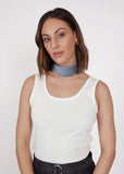Marlow prism print ink scarf styled around the neck 
