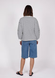 Back view of Marlow Delta sweatshirt in white/ink stripe