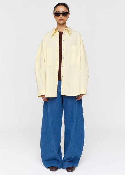Model wearing Ricochet Fredrick Butter shirt