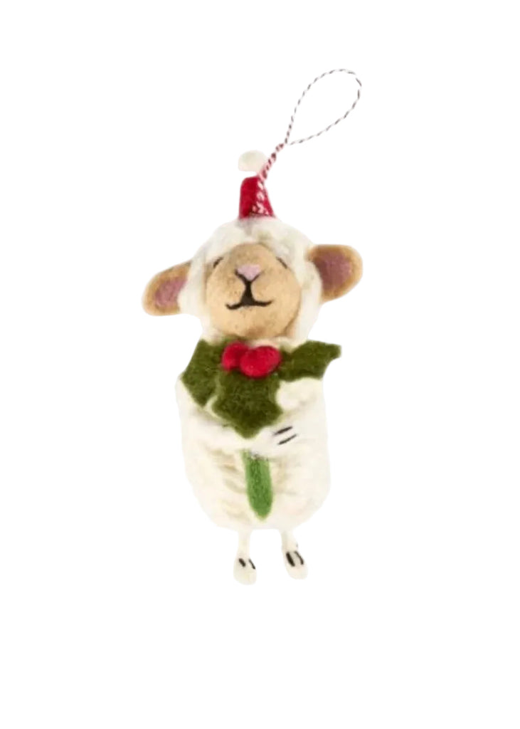 Decoration | Sheep with Holly (White)