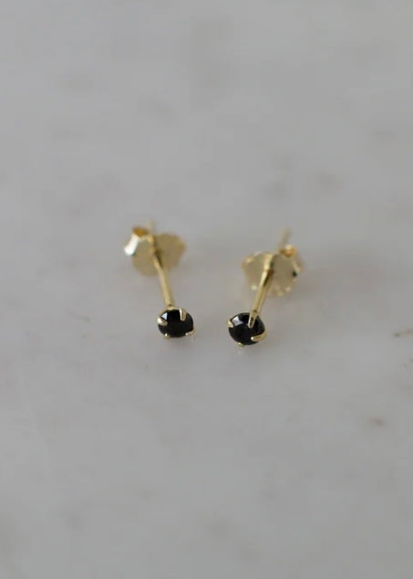Earring | Mini Rock Black Studs (Gold)