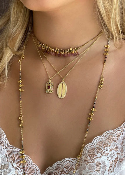Necklace | Long Multi (Tourmaline gold) charm necklace