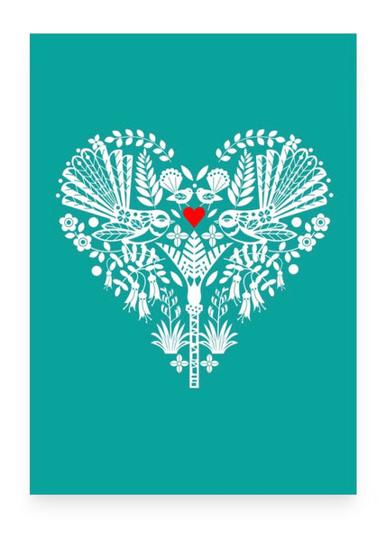 Card | NZ Turquoise Fantail Heart (Ellen Giggenbach)