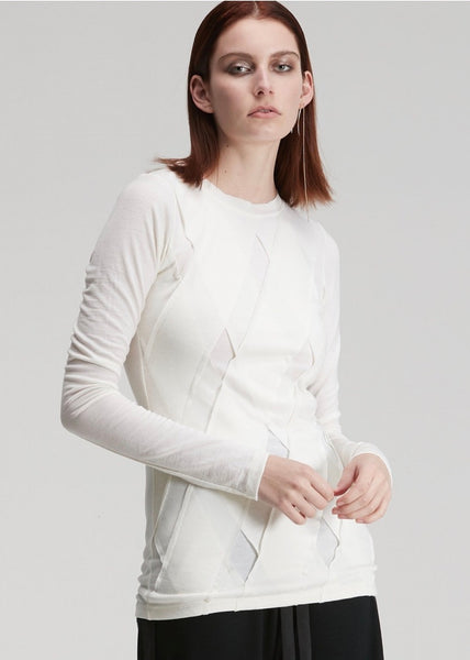 Model wearing Taylor Lattice Ivory top