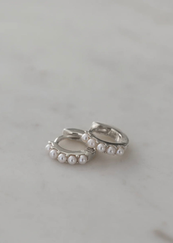 Earrings | Mini Pearl Huggies (Silver)