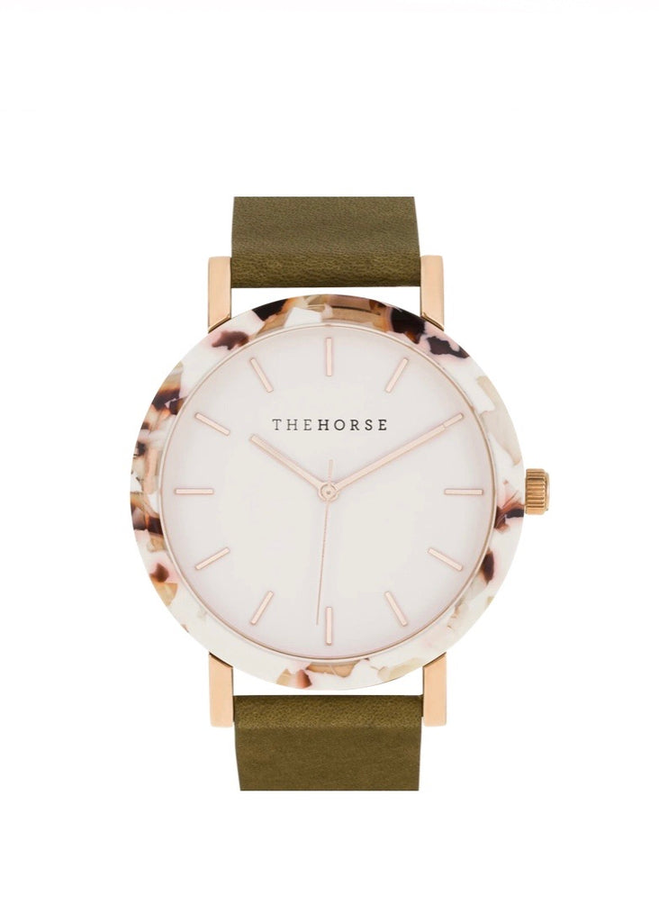 Watch | The Resin (Nougat, White Dial, Rose Gold Indexing, Olive Strap)
