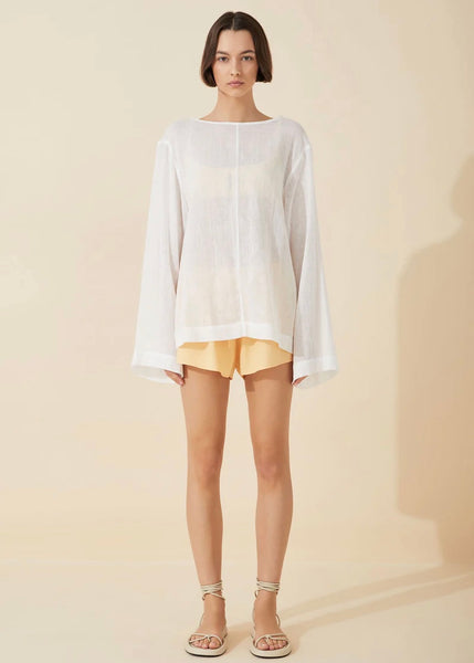 Top | Linen Blend Pullover (White)
